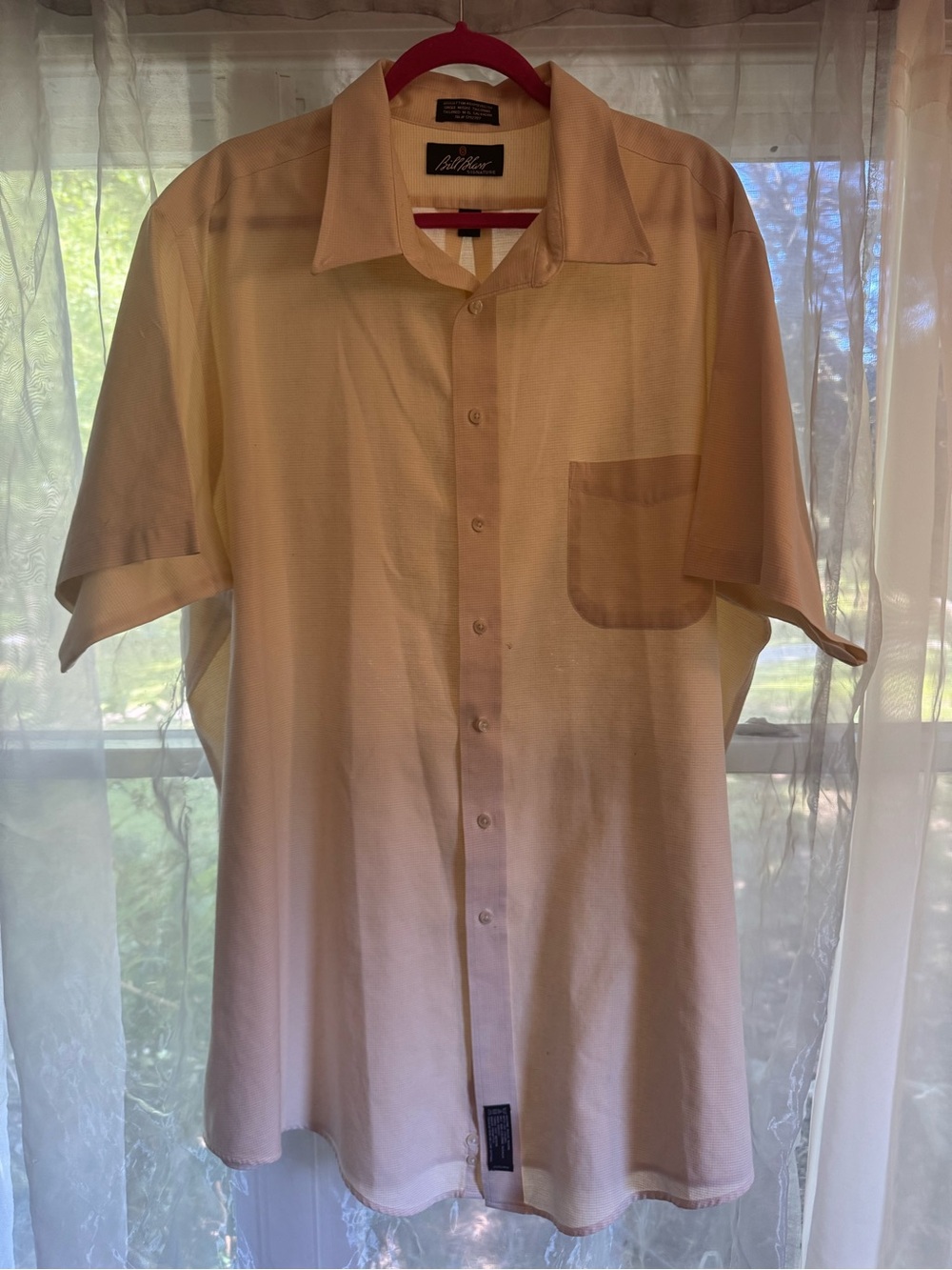 Bill Blass Button Down Beige Cotton Polyester Short Sleeve Shirt